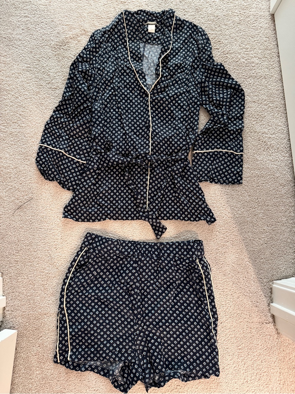 H&M Navy Printed Coord Set with Contrast Piping
